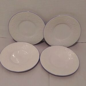 Victoria Rose Tabletops Unlimited White/Blue Rim Set Of 4 Plates